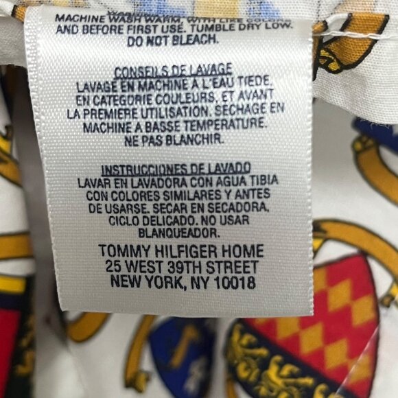 KING FLAT Tommy Hilfiger Royal Arms Crest Plaid Chambray Top Sheet Vintage - Picture 8 of 10